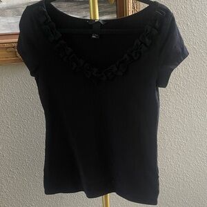 H&M Black Short Sleeve Top with Ruffle Detail